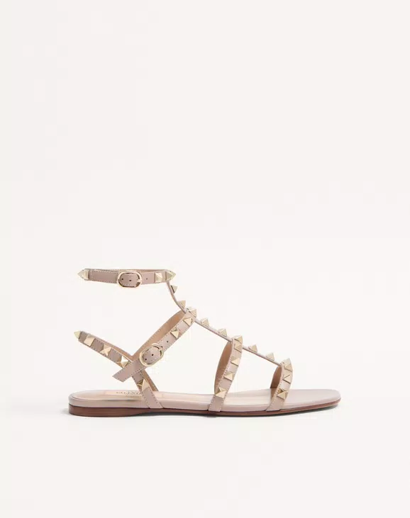 Valentino Rockstud Flat Calfskin Sandal With Straps - Image 1